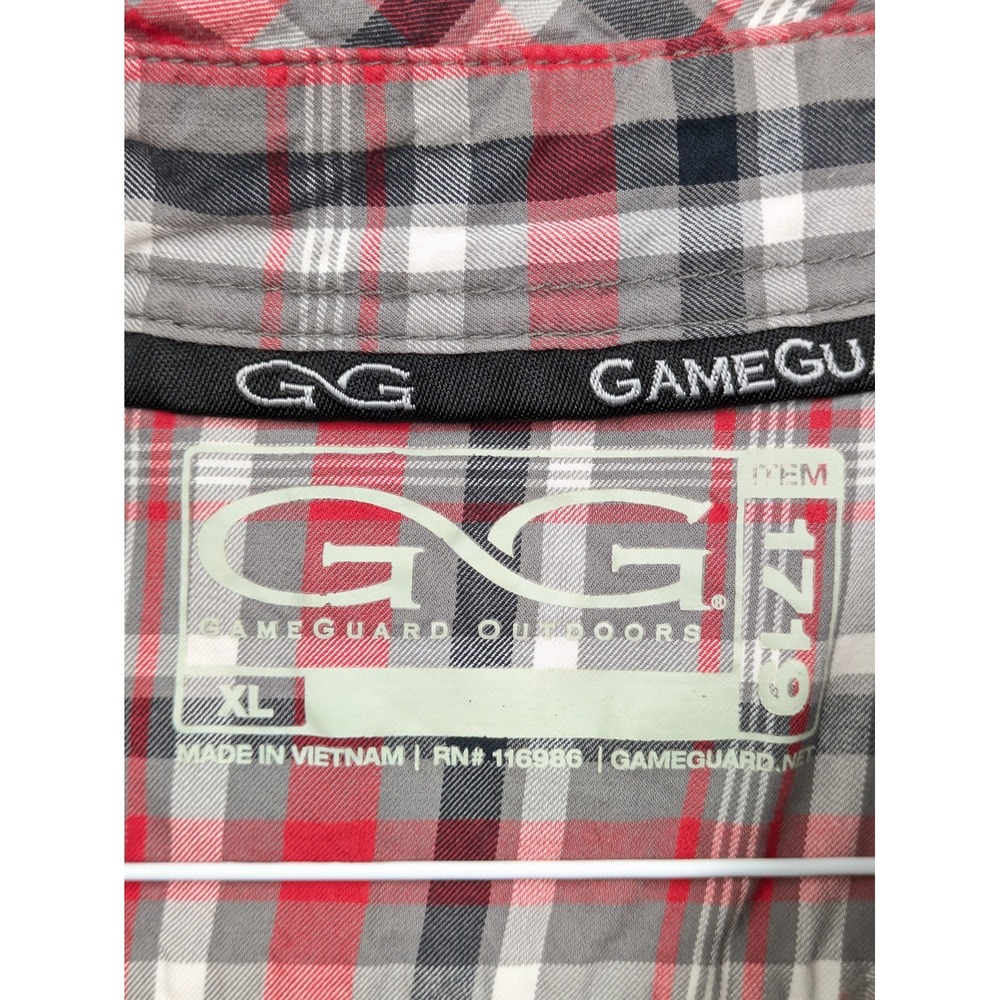 GameGuard Shirt Mens XL Red Gray Plaid Short Sleeve Fishing Button Up Outdoor - Picture 3 of 6